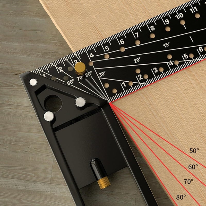 Multifunctional Aluminum Alloy Square Ruler 90 Degree Positioning Marking Tool 30cm Black - Image 5