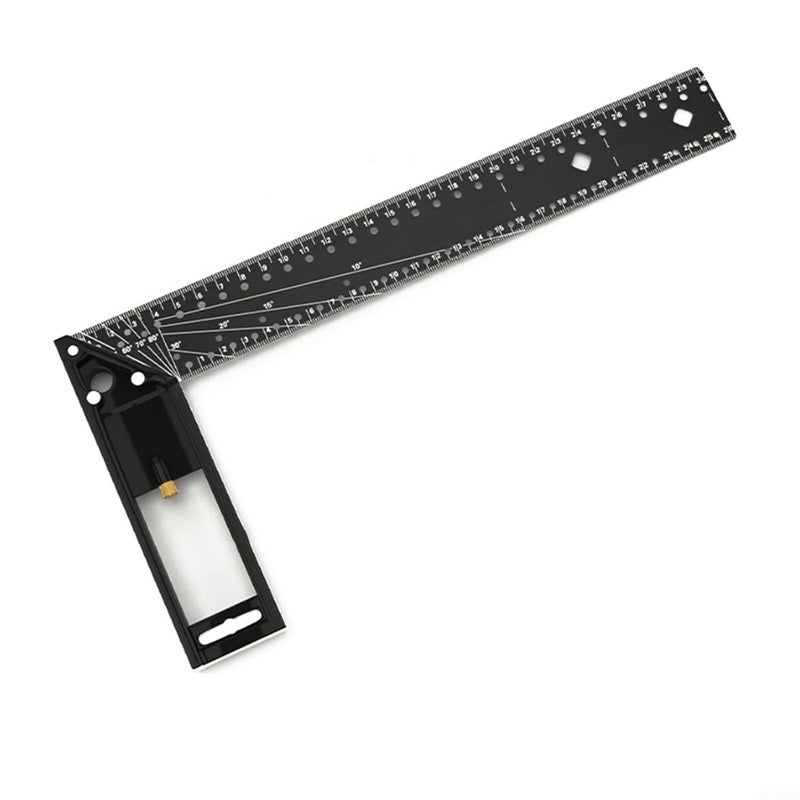 Multifunctional Aluminum Alloy Square Ruler 90 Degree Positioning Marking Tool 30cm Black - Image 2