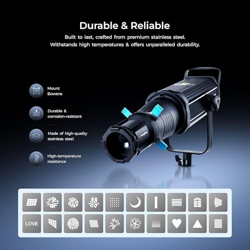 Digitek (DS 220) Bowens Mount Optical Snoot Kit with 20 Stainless Steel GOBOs & 4X Color Gels (Red/Yellow/Green/Blue), Multifunction Focus Ring, Premium Metal Construction - Image 4
