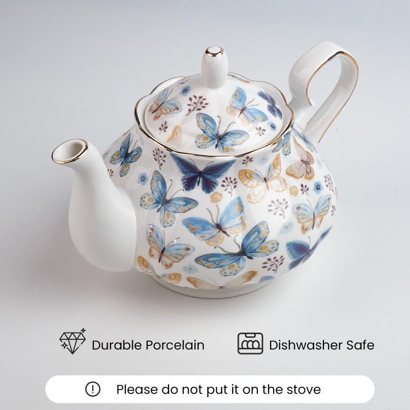 LEAZUL 33.8 oz Porcelain Tea Pot Luxury Gold Trim Floral Ceramic Teapot Waterpot Tea Maker for Blooming Loose Leaf Tea Coffee Milk Chrismas Women Gift Housewarming Home Kitchen DÃ©cor (Butterfly) - Image 5