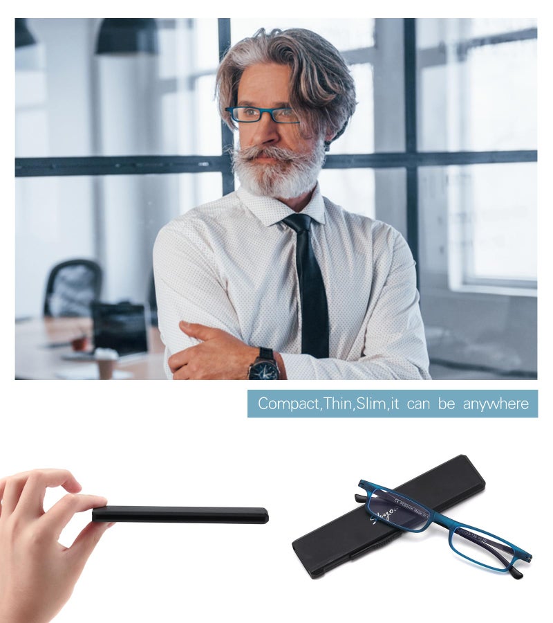 SKYOAK Ultra thin Lightweight Folding Reading Glasses Women Men TR90 Blue Light Blocking Anti UV/Eyestrain Foldable Compact Computer Readers Portable Unique Stretchable Slim Flat case Blue +1.25 - Image 2