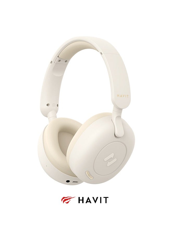 havit Bluetooth Over-Ear Headphones (White), Soft Memory Foam, Wireless Noise Cancelling Earbuds for Gaming, Traveling Daily Office  - Image 1
