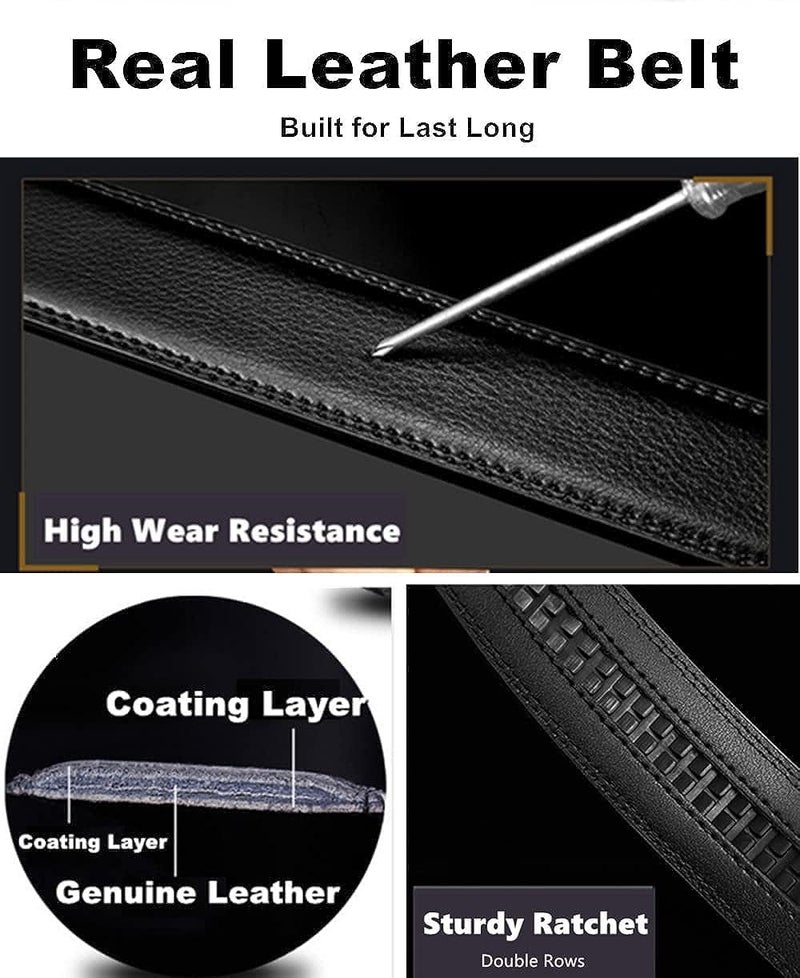 Contacts Genuine Leather Belt for Men with Easier Adjustable Autolock Buckle - Micro Adjustable Belt Fit Everywhere |Formal & Casual | Gift Box - Image 1