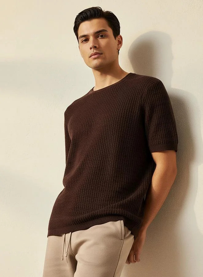 Iconic Iconic Men Regular Fit Crew Neck Short Sleeves Textured T-shirt
