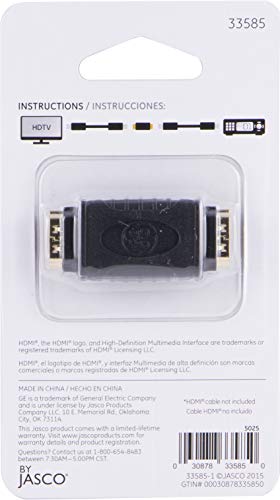 GE HDMI Coupler Adapter, Female to Female Extender, Full 1080p and 4K Compatible, Extend the Length of Two HDMI Cables, 33585 - Image 5