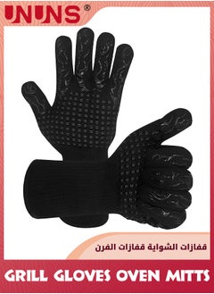 UNUNS BBQ Grill Gloves: 1 Pair 1472°F  High Temp Resistance Fireproof Cooking Glove,Silicone Non-silp BBQ Gloves,Heat Resistant Long Oven Mitts Gloves For Outdoor Grill Kitchen Baking Oven Barbecue,Black  - Image 1
