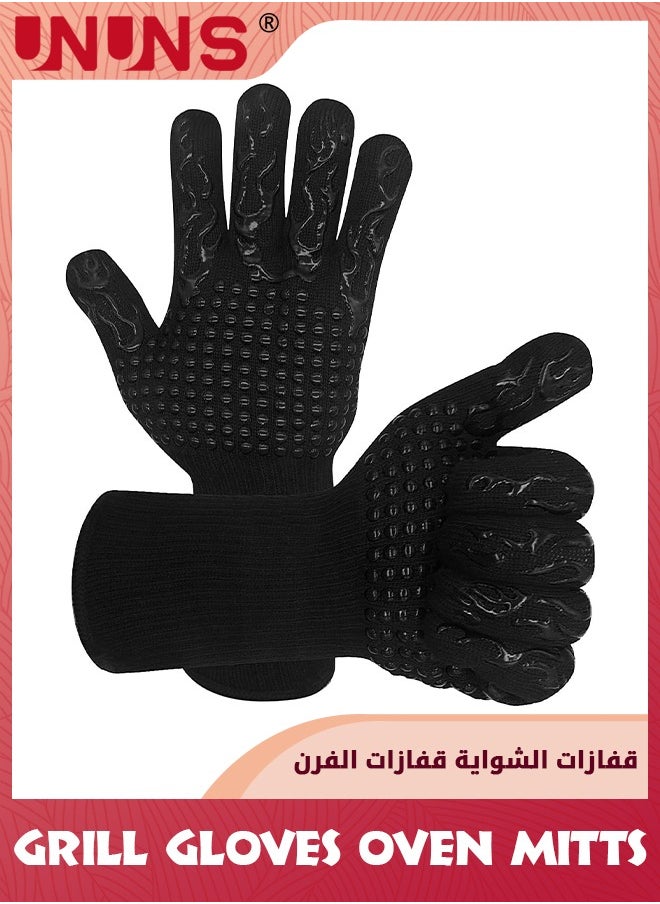 UNUNS BBQ Grill Gloves: 1 Pair 1472°F  High Temp Resistance Fireproof Cooking Glove,Silicone Non-silp BBQ Gloves,Heat Resistant Long Oven Mitts Gloves For Outdoor Grill Kitchen Baking Oven Barbecue,Black  - Image 1