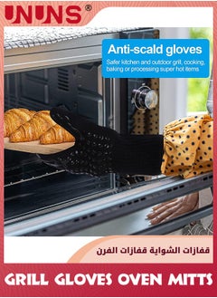 UNUNS BBQ Grill Gloves: 1 Pair 1472°F  High Temp Resistance Fireproof Cooking Glove,Silicone Non-silp BBQ Gloves,Heat Resistant Long Oven Mitts Gloves For Outdoor Grill Kitchen Baking Oven Barbecue,Black  - Image 3