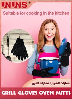 UNUNS BBQ Grill Gloves: 1 Pair 1472°F  High Temp Resistance Fireproof Cooking Glove,Silicone Non-silp BBQ Gloves,Heat Resistant Long Oven Mitts Gloves For Outdoor Grill Kitchen Baking Oven Barbecue,Black  - Image 4