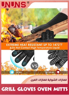 UNUNS BBQ Grill Gloves: 1 Pair 1472°F  High Temp Resistance Fireproof Cooking Glove,Silicone Non-silp BBQ Gloves,Heat Resistant Long Oven Mitts Gloves For Outdoor Grill Kitchen Baking Oven Barbecue,Black  - Image 5