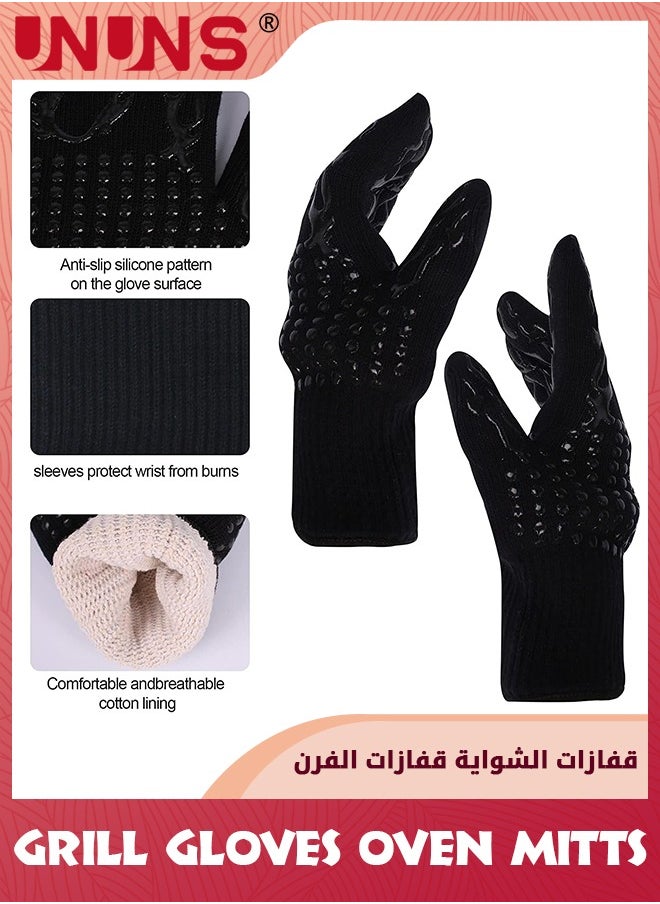UNUNS BBQ Grill Gloves: 1 Pair 1472°F  High Temp Resistance Fireproof Cooking Glove,Silicone Non-silp BBQ Gloves,Heat Resistant Long Oven Mitts Gloves For Outdoor Grill Kitchen Baking Oven Barbecue,Black  - Image 2