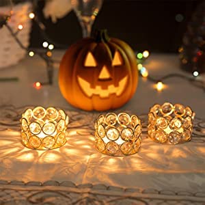CentraLit Iron Art Ware Crystal Tealight Candle Holder for Home Decoration Diya Diwali Decoration Items Decoration Item Small T Lites Votives Return Gift Table Decoration Gold Pack of 4 - Image 3