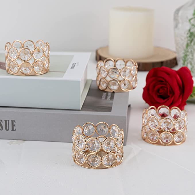 CentraLit Iron Art Ware Crystal Tealight Candle Holder for Home Decoration Diya Diwali Decoration Items Decoration Item Small T Lites Votives Return Gift Table Decoration Gold Pack of 4 - Image 5