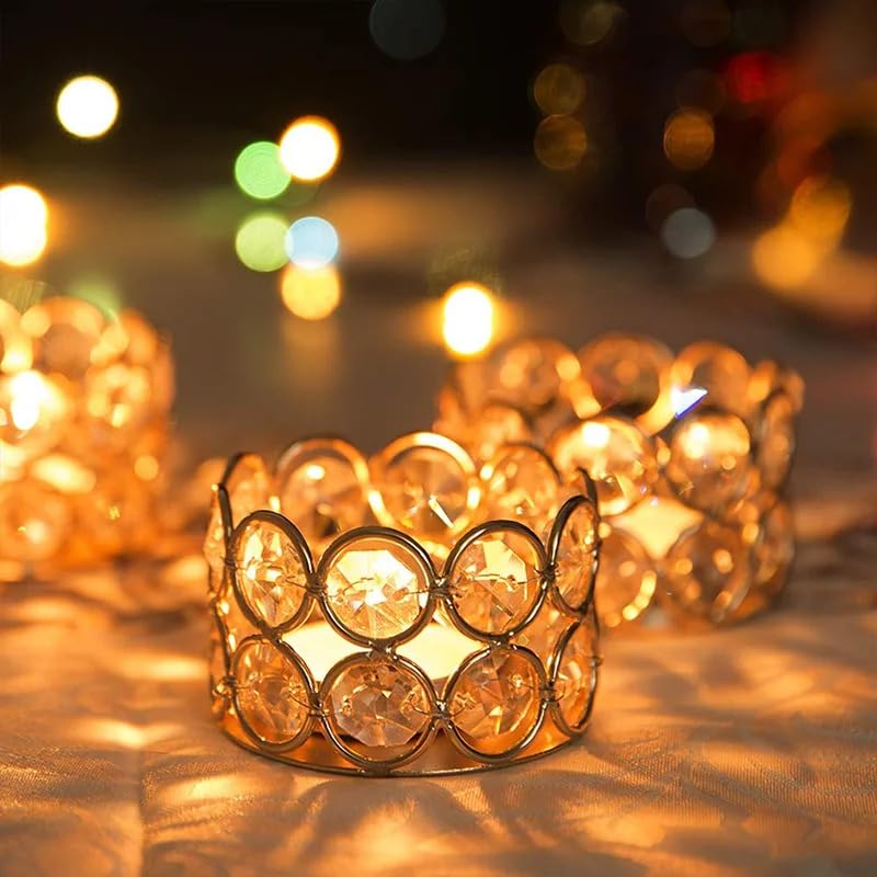 CentraLit Iron Art Ware Crystal Tealight Candle Holder for Home Decoration Diya Diwali Decoration Items Decoration Item Small T Lites Votives Return Gift Table Decoration Gold Pack of 4 - Image 2