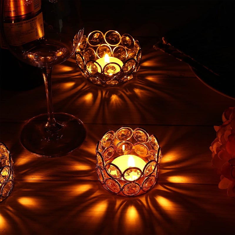 CentraLit Iron Art Ware Crystal Tealight Candle Holder for Home Decoration Diya Diwali Decoration Items Decoration Item Small T Lites Votives Return Gift Table Decoration Gold Pack of 4 - Image 4
