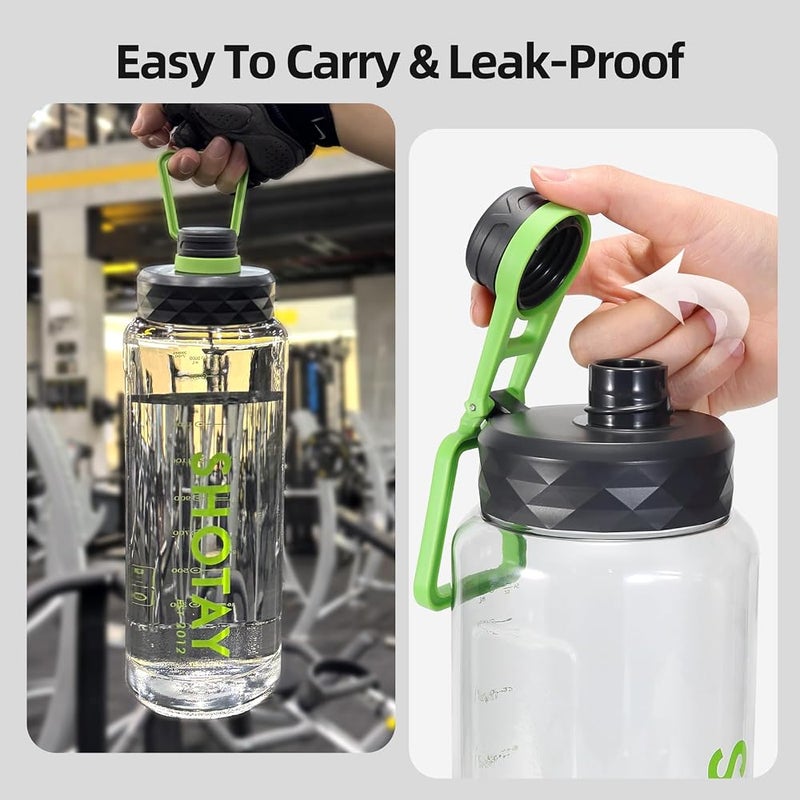 شوتاي SHOTAY 2.0L Sports Water Bottles Half Gallon Motivational with Time Marker Removable Straw, BPA Free And Leakproof, Big Water Jug for Fitness, Gym, Sports And Camping. اللون الأسود - Image 5
