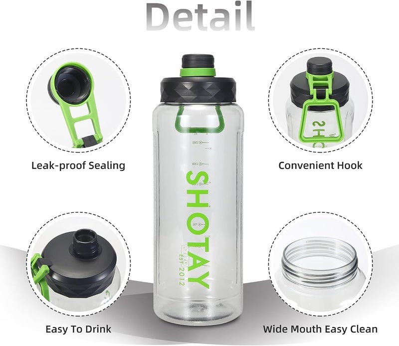 شوتاي SHOTAY 2.0L Sports Water Bottles Half Gallon Motivational with Time Marker Removable Straw, BPA Free And Leakproof, Big Water Jug for Fitness, Gym, Sports And Camping. اللون الأسود - Image 4