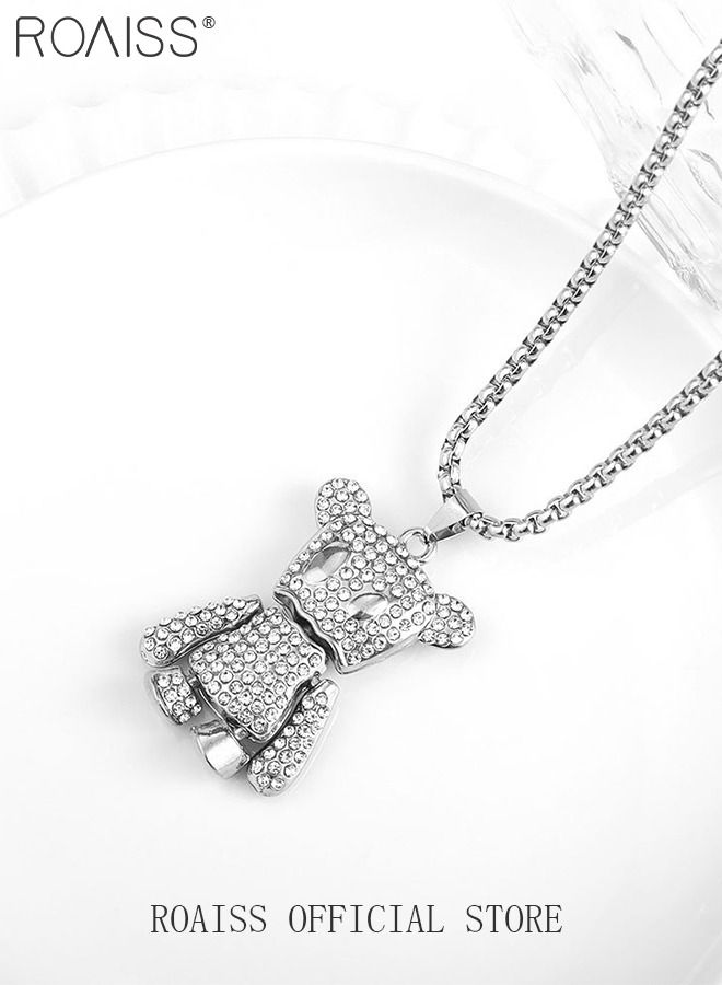 roaiss 2 Pack Necklace Set Bling Teddy Bear Pendant Necklace Hip Hop Style Bunny Pendant Necklace With Diamonds And Long Sweater Chain  - Image 3
