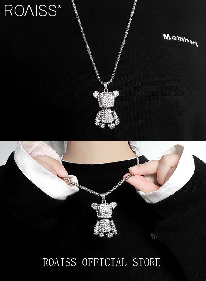 roaiss 2 Pack Necklace Set Bling Teddy Bear Pendant Necklace Hip Hop Style Bunny Pendant Necklace With Diamonds And Long Sweater Chain  - Image 4