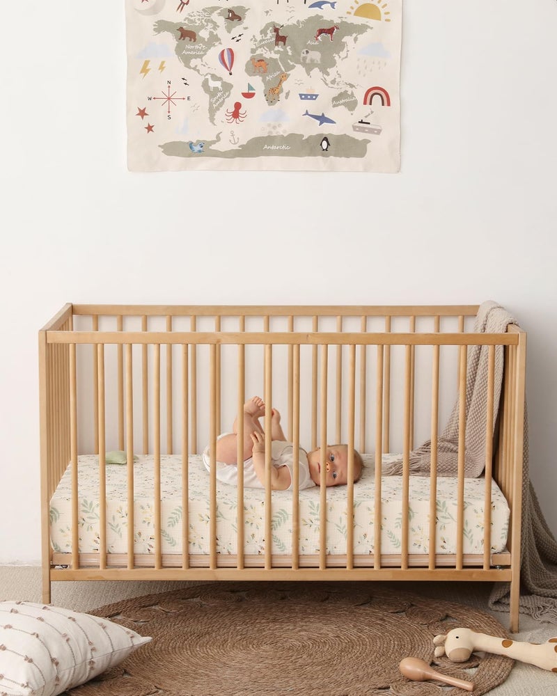 Blissful Diary Muslin Crib Sheets for Girl Boy, Boho Neutral Soft Cotton Baby Sheet for 52''x28'' Standard Crib Mattress, 2 Pack(Roman Green&Leaf) - Image 4