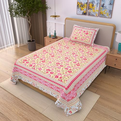 EasyGoods® 100% Pure Cotton Jaipuri Bedsheet with Pillow Covers | Soft & Breathable Fabric | Traditional Floral Print | Cotton Bedsheet (Orange 3, Single) - Image 3