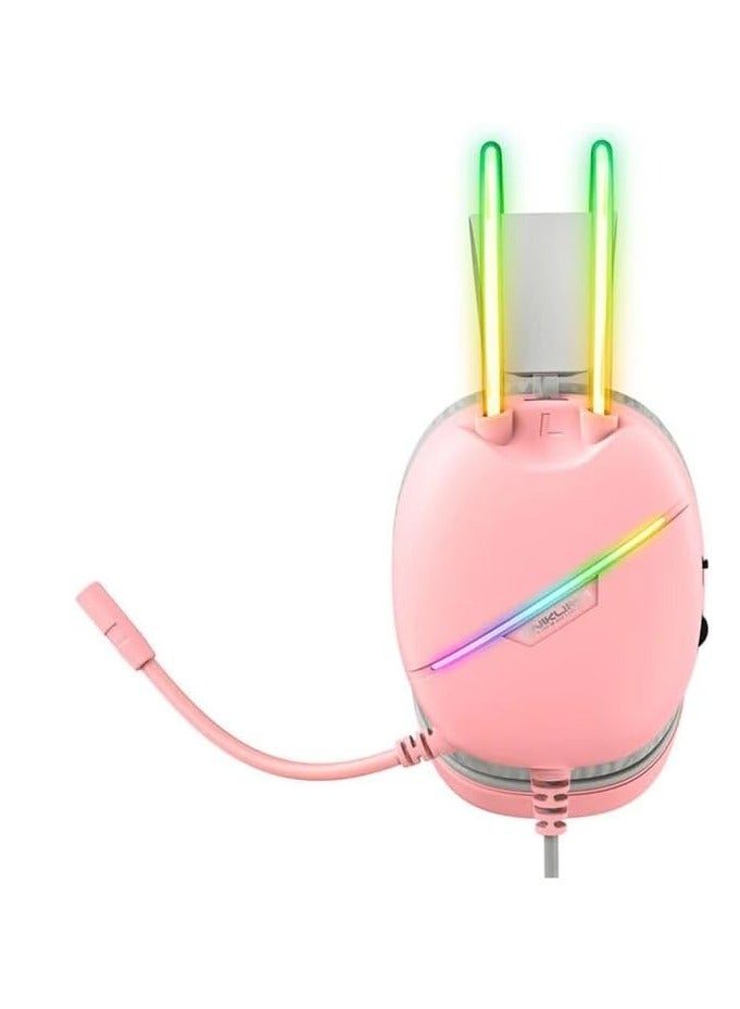 onikuma X33 Gaming Headset USB / Type-C – Noise Reduction Mic. – Cool RGB Light – Body Controller – 50mm Speaker Unit – Comfort Ear Pads – For Mobile, PC, PS 4/5 | Pink - Image 2