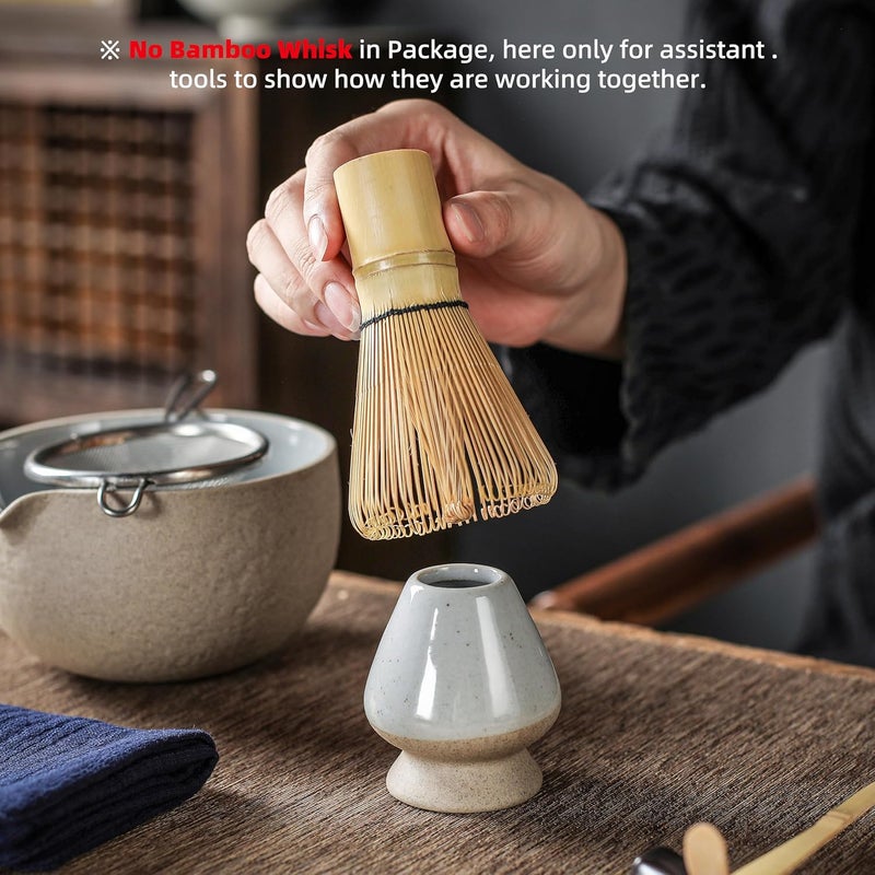 TEANAGOO 2 Pcs Matcha Bowl with Spout, Ceramic 18 OZ Matcha Bowl Set and Whisk Holder, Matcha Chawan, Grey Matcha Cup with Stand, Green Tea Mixing Bowl, Gift Set for Matcha Lover - Image 5