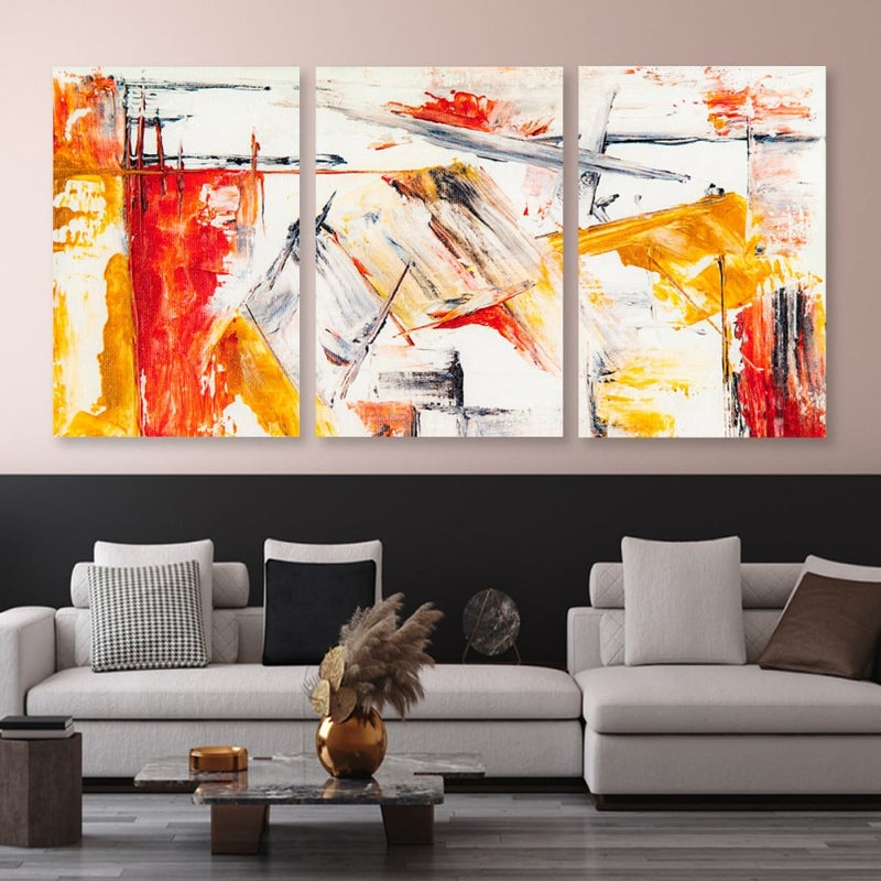 Marktna Three modern-designed canvas panels with a hollow frame, measuring (90×40), three pieces - Image 1