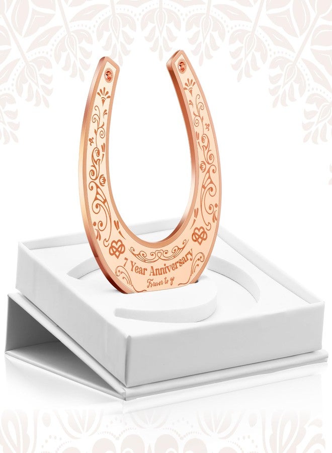 رتيري هدايا نحاسية للذكرى السنوية السابعة للزواج، هدية زفاف للزوجين بمناسبة الذكرى السنوية السابعة للزواج، هدية على شكل حدوة حصان، هدايا نحاسية للذكرى السنوية السابعة للزواج مع علبة هدايا للرجال. - Image 1