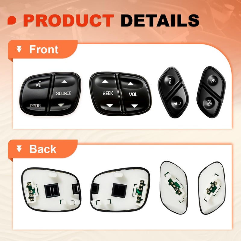 Reeoutdoor Steering Wheel Control Switch Button Replacement for 2003-2009 Silverado Suburban Tahoe Avalanche GMC Sierra Yukon Escalade Replaces# 21997738, 21997739, 1999442, 1999443 - Image 4