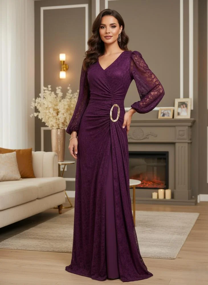 Opera Fashion Soft Burgundy Lace Evening Dress with Distinctive Cut
