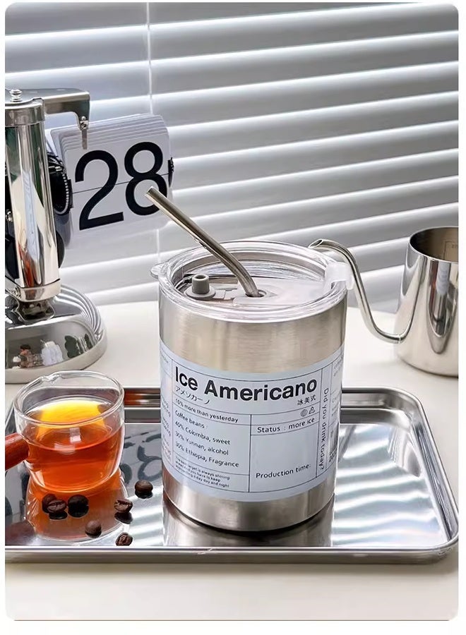 HQ-GAMING Iced American Insulated Coffee Cup with Stainless Steel Straw, Outdoor Travel Cup, Portable Stainless Steel Cup, Inspirational Text Travel Coffee Cup, Unisex (11*8.5cm Gray) - Image 3