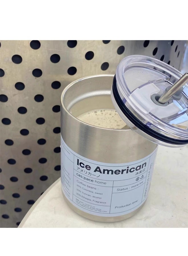 HQ-GAMING Iced American Insulated Coffee Cup with Stainless Steel Straw, Outdoor Travel Cup, Portable Stainless Steel Cup, Inspirational Text Travel Coffee Cup, Unisex (11*8.5cm Gray) - Image 4