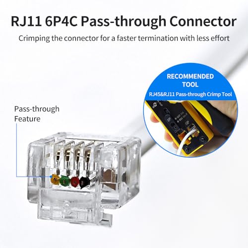 XANHAM RJ11 6P4C Pass Through Connectors(100 Pieces Pack) Telephone Line Cable Wire Male Plug, AV00503 - Image 2
