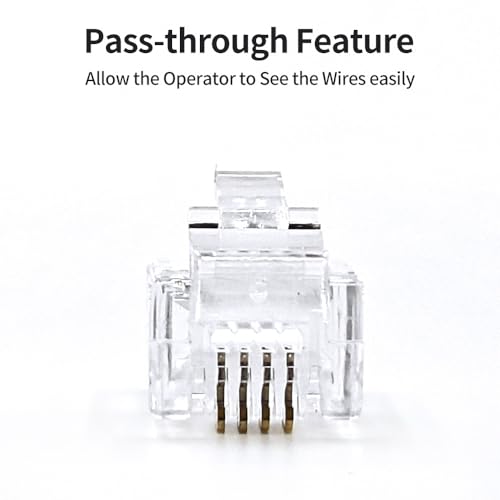 XANHAM RJ11 6P4C Pass Through Connectors(100 Pieces Pack) Telephone Line Cable Wire Male Plug, AV00503 - Image 3