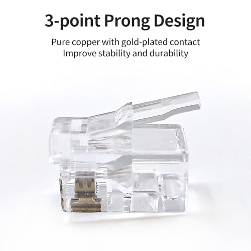 XANHAM RJ11 6P4C Pass Through Connectors(100 Pieces Pack) Telephone Line Cable Wire Male Plug, AV00503 - Image 4