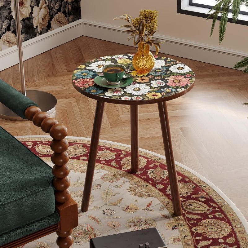 Semjar Small Side Table,Vintage Mini Accent Table Nightstand for Small Spaces,Single Plant Stand Indoor Round Bed Side Tables for Bedroom Patio Corner Balcony,Mid Century Modern Coffee Table - Image 1