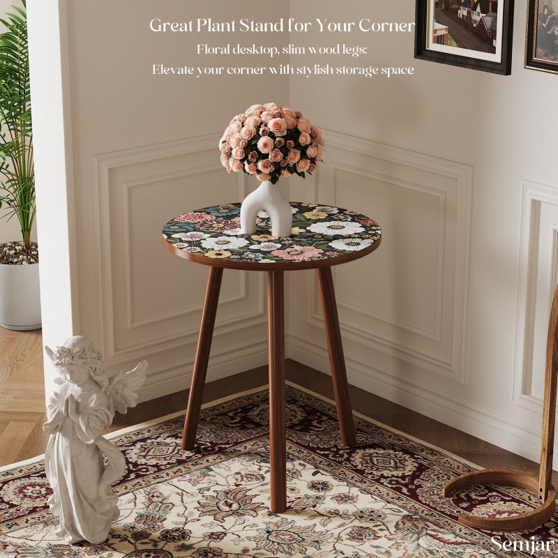 Semjar Small Side Table,Vintage Mini Accent Table Nightstand for Small Spaces,Single Plant Stand Indoor Round Bed Side Tables for Bedroom Patio Corner Balcony,Mid Century Modern Coffee Table - Image 3