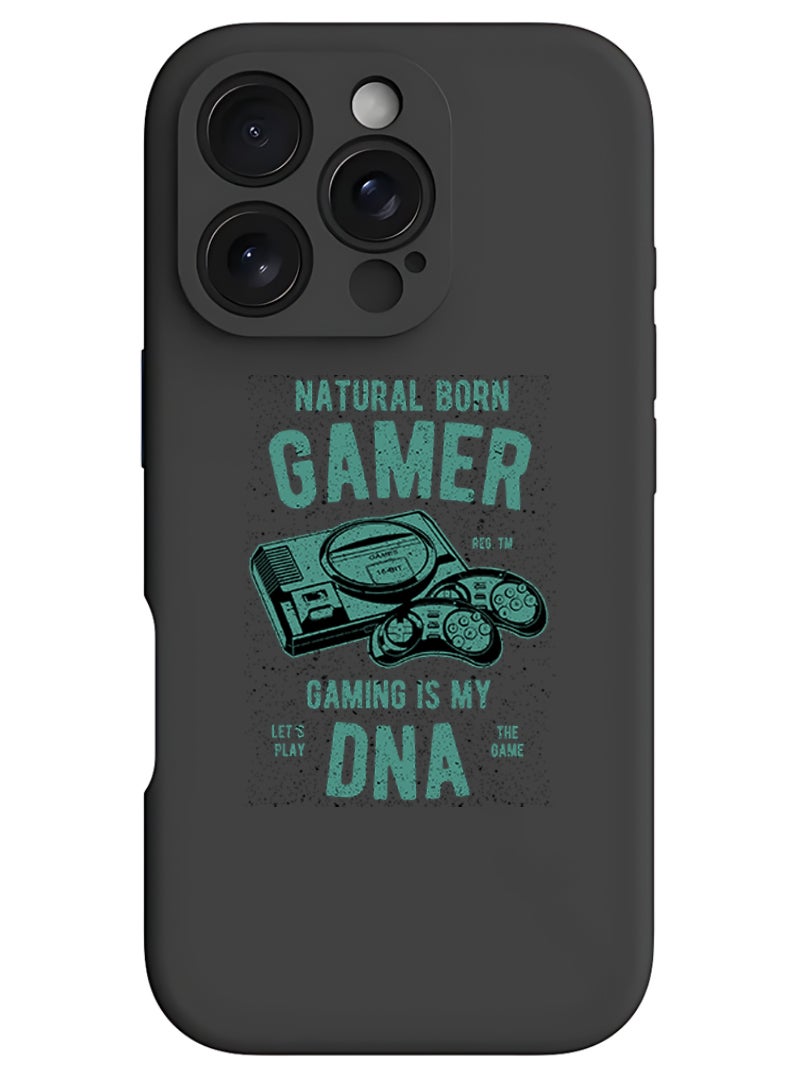 Theodor iPhone 16 Pro Black Protective Slim Fit Case Liquid Silicone Cover with Full Body Protection Anti-Scratch Shockproof Case For iPhone - Natural born gamer - Image 1