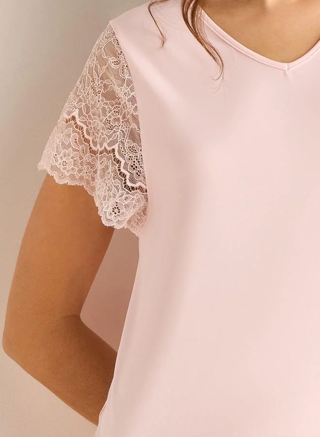 Splash FAV  Midi Night Dress Lace Sleeves for Women | Best Price UAE