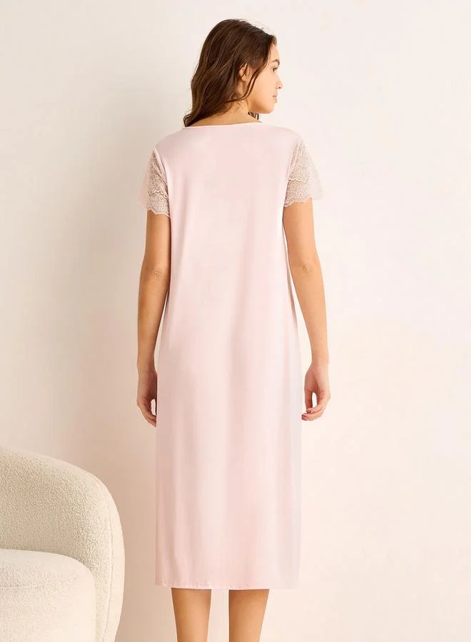 Splash FAV  Midi Night Dress Lace Sleeves for Women | Best Price UAE