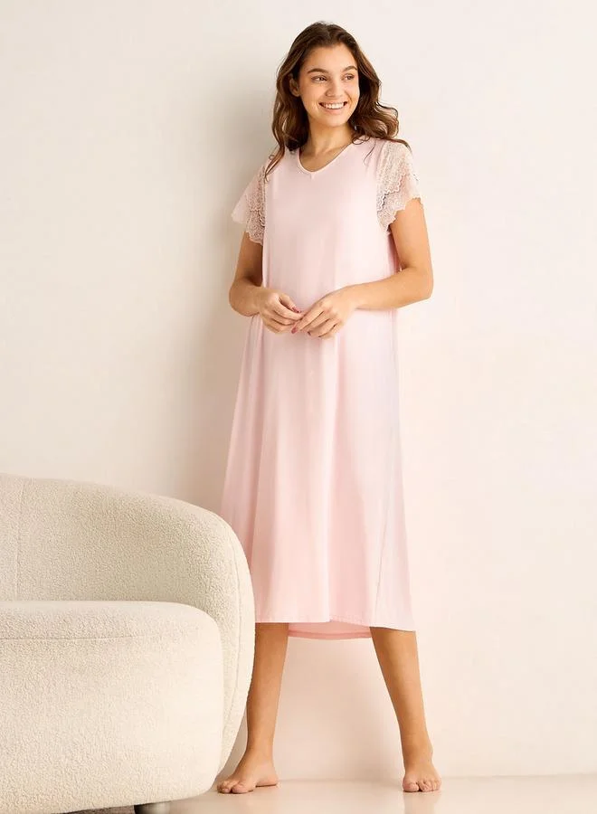 سبلاش فيڤ Midi Night Dress Lace Sleeves