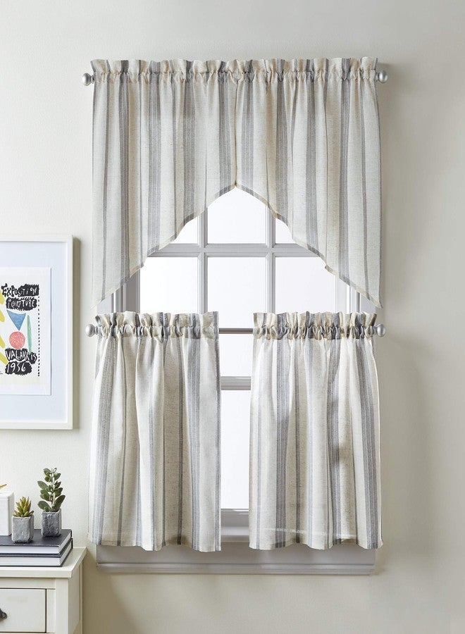 CHF McKenzie Striped Window Kitchen Curtain Swag Pair, Rod Pocket, 27W x 30L inch, Grey (Grey, 30-inch Swag Pair) - Image 4