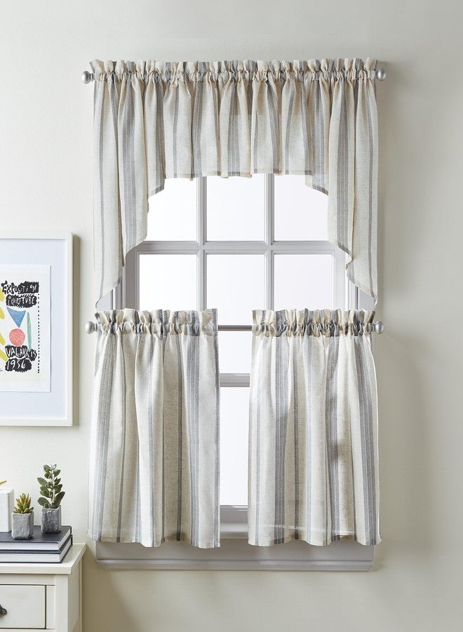 CHF McKenzie Striped Window Kitchen Curtain Swag Pair, Rod Pocket, 27W x 30L inch, Grey (Grey, 30-inch Swag Pair) - Image 5