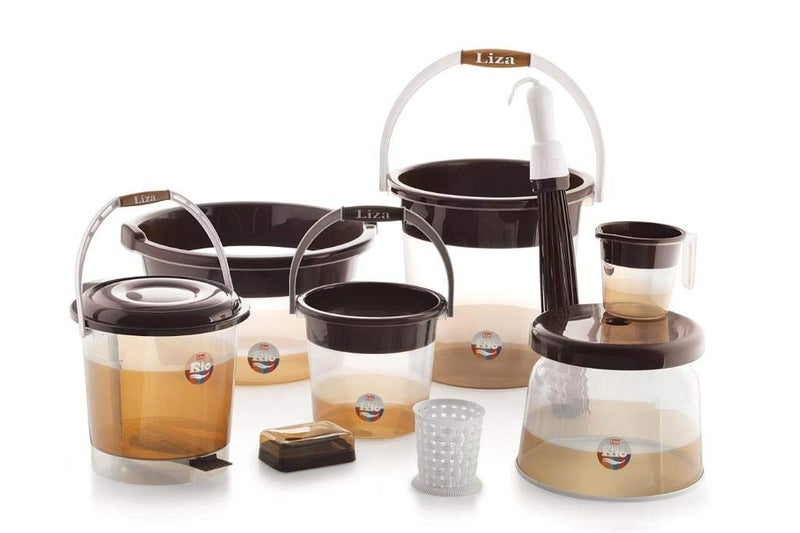 Liza Liza Plastic Deluxe Elegance Bathroom Set (Set of 9, Brown, Rio)