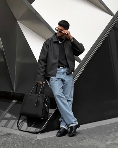 Jousen Men's Chelsea Boots Leather Lightweight Casual Chukka Ankle Boots Classic Elastic Dress Boots for Men (AMY8155A Black 9) - Image 2