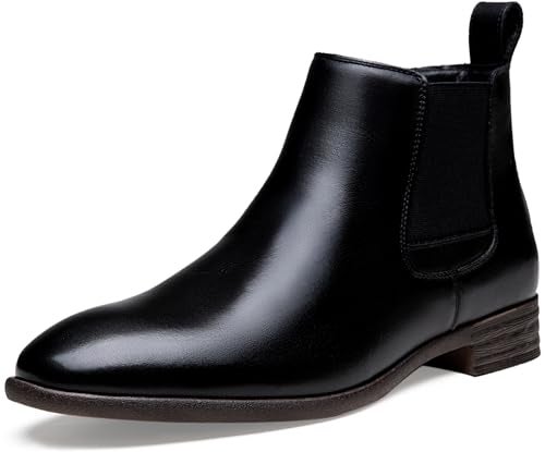 Jousen Men's Chelsea Boots Leather Lightweight Casual Chukka Ankle Boots Classic Elastic Dress Boots for Men (AMY8155A Black 9) - Image 1