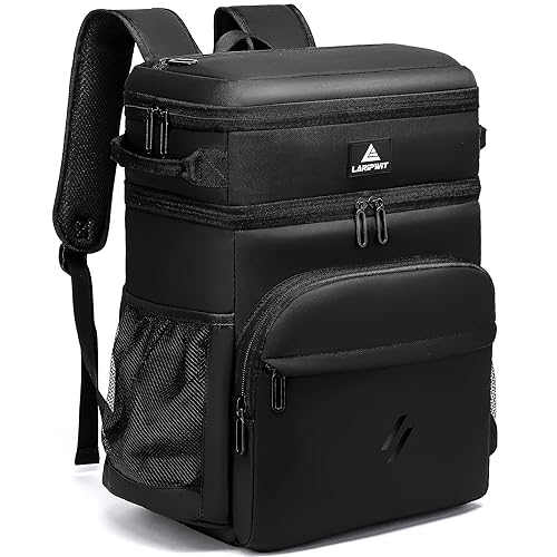 Laripwit Picnic Backpack Cooler Bag 54 Cans Black Insulated LeakProof Lunch Backpack With Cooler Compartment Large Double Deck Soft Bag for Beach Camping Travel - Image 1