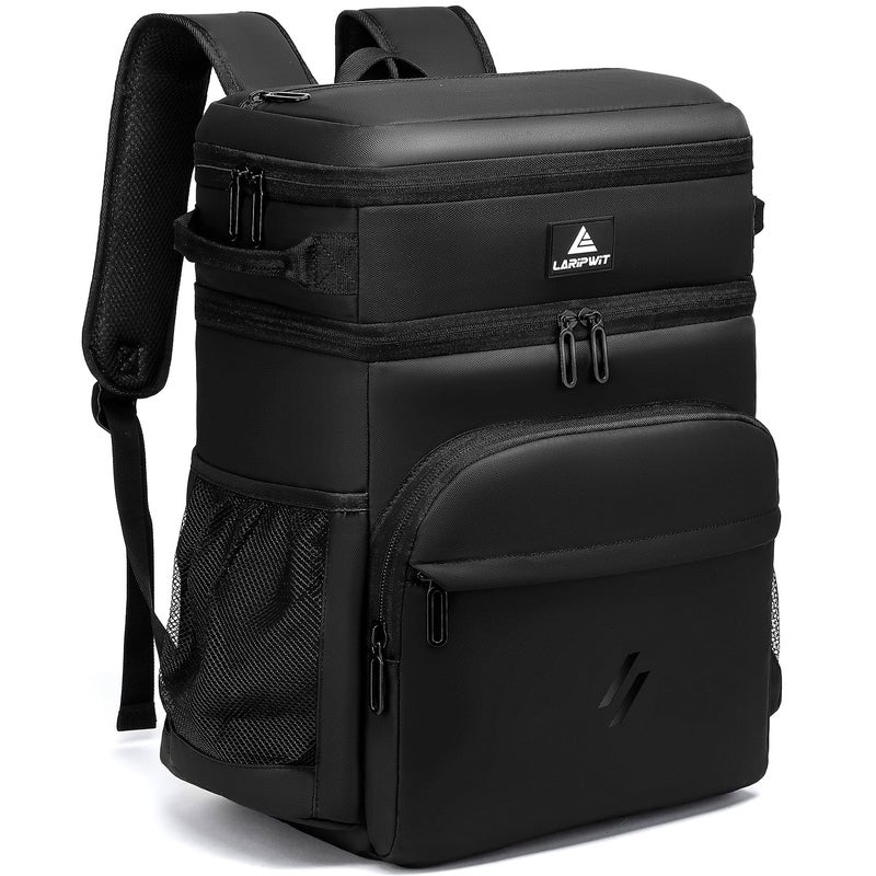 Laripwit Picnic Backpack Cooler Bag 54 Cans Black Insulated LeakProof Lunch Backpack With Cooler Compartment Large Double Deck Soft Bag for Beach Camping Travel - Image 2