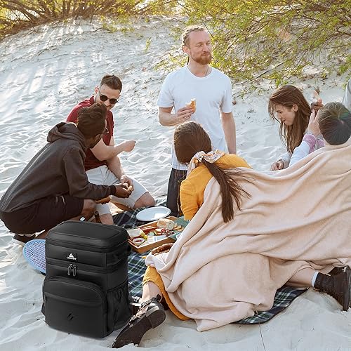 Laripwit Picnic Backpack Cooler Bag 54 Cans Black Insulated LeakProof Lunch Backpack With Cooler Compartment Large Double Deck Soft Bag for Beach Camping Travel - Image 3